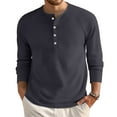 thumbnail image 1 of Domuza Mens Waffle Henley Shirts Casual Fashion Long Sleeve Button Up T Shirts Fall Thermal Comfy Lightweight Basic Slim Fit Blouse Navy XL, 1 of 6