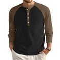 thumbnail image 1 of Domuza Mens Waffle Henley Shirts Long Sleeve Casual Stylish Button Up T Shirt Fall Lightweight Relaxed Fit Raglan Contrast Color Blouse Black L, 1 of 8