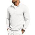 thumbnail image 1 of Domuza Mens Waffle Knit Quarter Zip Pullover Sweater, Mock Stand Collar Long‑Sleeve Sweatshirt, Fall Winter Quilted Casual Polo Tops, 1 of 8
