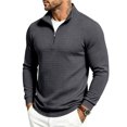 thumbnail image 1 of Domuza Mens Waffle Knit Quarter Zip Pullover Sweater, Mock Stand Collar Long‑Sleeve Sweatshirt, Fall Winter Quilted Casual Polo Tops, 1 of 9