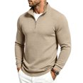 thumbnail image 1 of Domuza Mens Waffle‑Knit Quarter‑Zip Sweater, Stand Collar Long Sleeve Pullover, Ribbed Cuffs Casual Sweatshirt, Loose‑Fit Fashion Polo Tops, 1 of 8