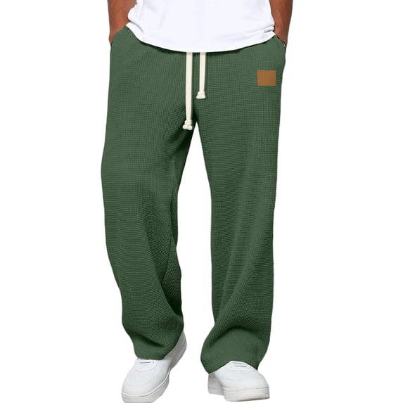 Domuza Mens Waffle Sweatpants with Pockets, Baggy Casual Home Pants Drawstring Waist, Workout Pants for Daily Wear,Jogging,Running