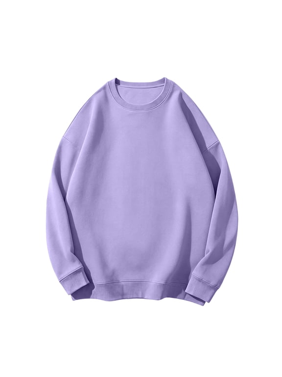 Mens Warm Fleece Crewneck Sweatshirt, Casual Long Sleeve Pullover, Relaxed Fit Top for Outdoor and Lounge - Light Purple XL