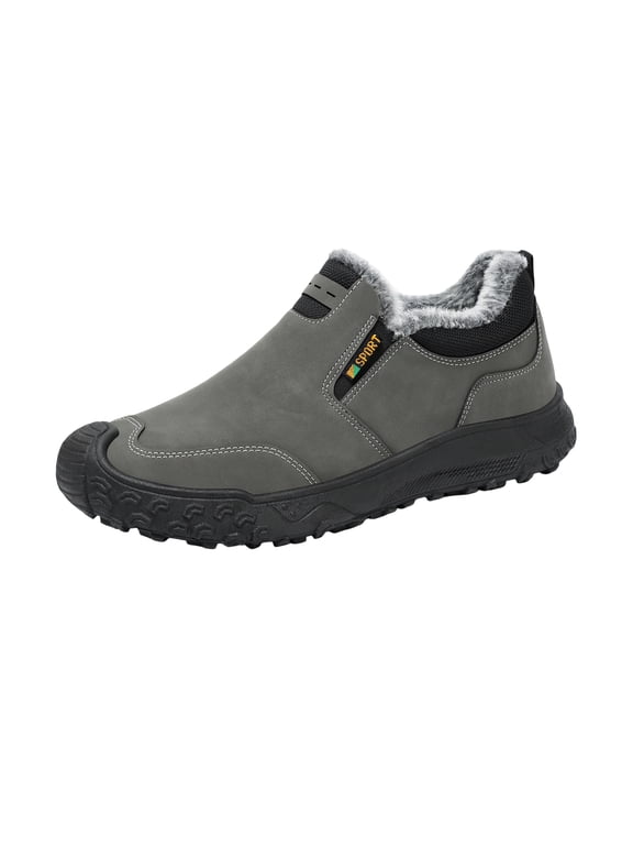 Mens Winter Warm Slip-on Snow Boots Comfortable Round Toe Casual Orthopedic Boots Lightweight Warm for Hiking Work Gray 8 (EU-41)