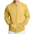 thumbnail image 1 of Domuza Mens Zip Up Hoodie Long Sleeve Casual Fashion Drawstring Sweatshirt Fall Winter Soft Lightweight Cotton Solid Pullover with Kangaroo Pockets Yellow 2XL, 1 of 7