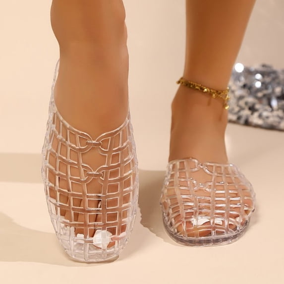 Domuza Mesh jelly sandals Sandals for Women Clear Beach Sandals Jelly Shoes Closed Toe Slides Comfort Walking Shoes Non-Slip Clear 7.5(EU-39)