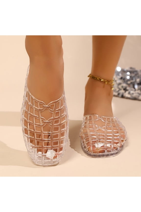 Mesh jelly sandals Sandals for Women 2026 Clear Beach Sandals Jelly Shoes Closed Toe Slides Comfort Walking Shoes Non-Slip Clear 8.5(EU-41)