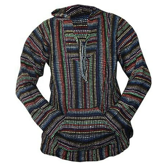 Domuza Mexican Baja Hoodie Men Long Sleeve Classic Mexican Baja Drawstring Hooded Sweatshirt Fashion Casual Loose Fit Pullover Sweater Jerga Multicolor 2XL
