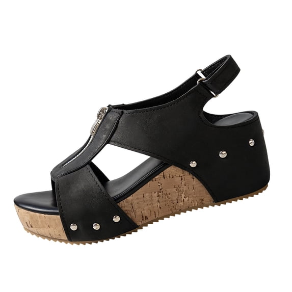 Domuza Orthopedic Casual Sandals for Women Arch Support Flat Wedge Sandals Breathable Non Slip Slip on Work Shoes Soft 2026 New Orthopedic Shoes Black 10(EU-43)