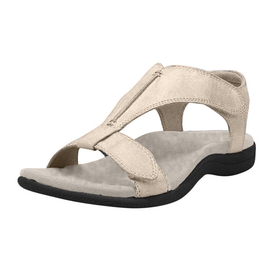 Domuza Orthopedic Casual Sandals for Women Non Slip Slip on Arch Support Flat Wedge Sandals Lightweight Sneakers 2026 New Vacation Beach Foam Shoes Beige 9(EU-42)