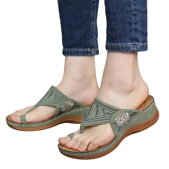 Domuza Orthopedic Casual Sandals for Women Non Slip Slip on Arch Support Summer Flat Sandals Lightweight Hiking Shoes 2026 New Beach Foam Shoes Green 10(EU-43)