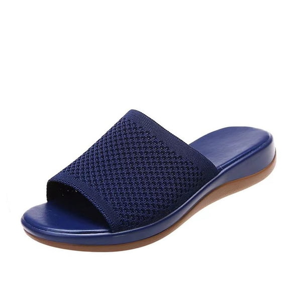 Domuza Orthopedic Casual Sandals for Women Slip on Non Slip Arch Support Flat Wedge Sandals Wide Width Sneakers 2026 New Beach Vacation Foam Shoes Blue 5.5(EU-36)