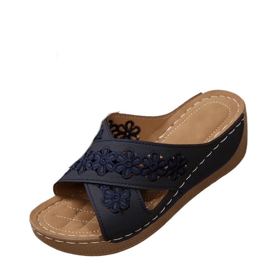 Domuza Orthopedic Casual Sandals for Women Slip on Non Slip Arch Support Summer Flat Sandals Breathable Sneakers 2026 New Comfort Foam Shoes Blue 9(EU-42)