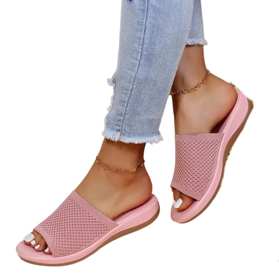 Domuza Orthopedic Casual Sandals for Women Slip on Non Slip Arch Support Summer Flat Sandals Lightweight Orthopedic Slippers 2026 Vacation Beach Foam Shoes Pink 7.5(EU-39)