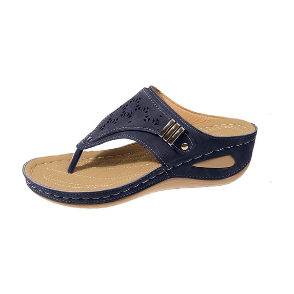 Domuza Orthopedic Casual Sandals for Women Slip on Non Slip Arch Support Summer Flat Sandals Lightweight Work Shoes 2026 Soft Foam Shoes Blue 9(EU-42)