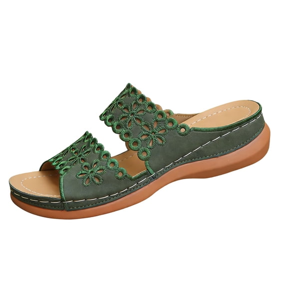 Domuza Orthopedic Casual Sandals for Women Slip on Non Slip Arch Support Summer Flat Sandals Wide Beach Slippers 2026 Vacation Beach Orthopedic Shoes Green 8.5(EU-41)