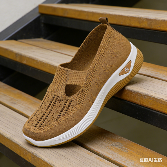 Domuza Orthopedic Casual Shoes for Women Arch Support Non Slip Slip on Nurse Shoes Breathable Mesh Stretch House Shoes Comfortable 2026 Foam Shoes Coffee 5.5(EU-36)