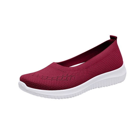 Domuza Orthopedic Casual Shoes for Women Arch Support Non Slip Slip on Nurse Shoes Wide Mesh Stretch Hiking Shoes Comfort 2026 New Orthopedic Shoes Red 6.5(EU-37)