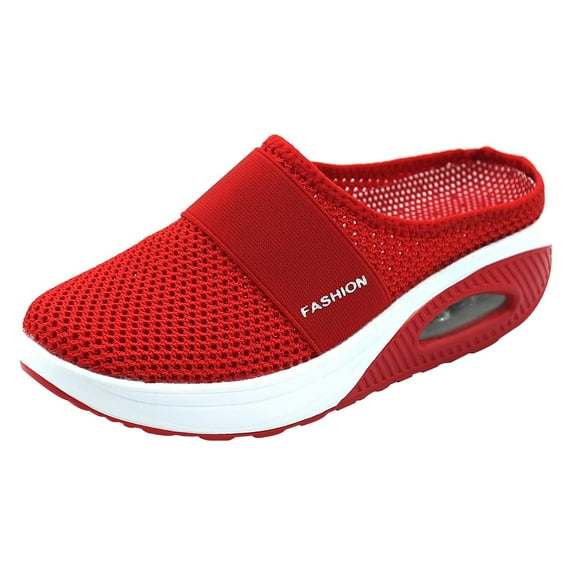 Domuza Orthopedic Casual Shoes for Women Arch Support Slip on Non Slip Golf Shoes Wide Knitted Mesh Stretch Walking Shoes Comfort 2026 New Orthopedic Shoes Red 5(EU-35)