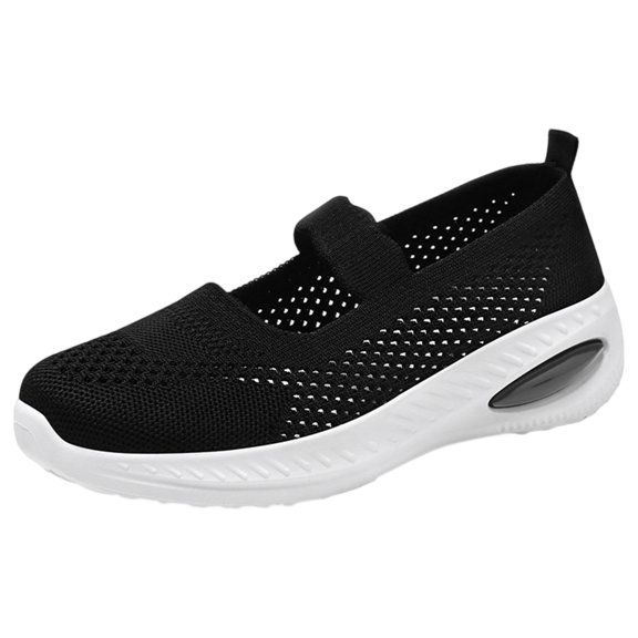 Domuza Orthopedic Casual Shoes for Women Arch Support Slip on Non Slip Nurse Shoes Wide Width Mesh Stretch House Shoes Soft 2026 Orthopedic Shoes Black 7(EU-38)