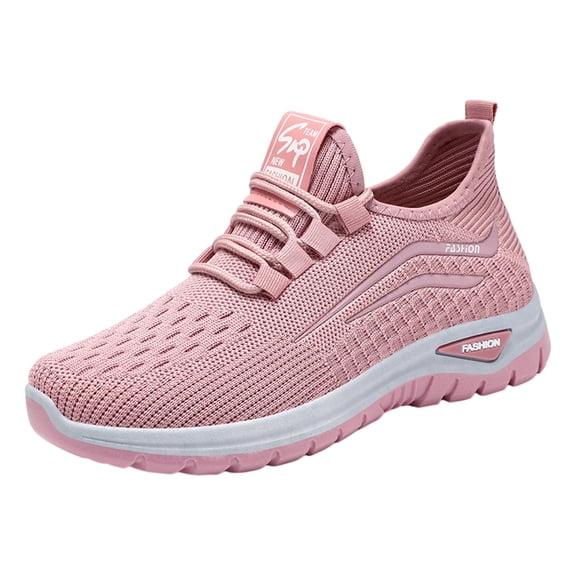 Domuza Orthopedic Dress Shoes for Women Arch Support Non Slip Slip on Golf Shoes Wide Knitted Mesh Stretch Server Shoes Comfort 2026 New Orthopedic Shoes Pink 7（EU-38）