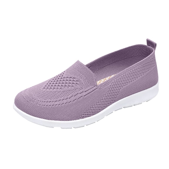 Domuza Orthopedic Dress Shoes for Women Arch Support Non Slip Slip on Sneakers Breathable Knitted Mesh Stretch Work Shoes Comfortable 2026 Foam Shoes Light Purple 7（EU-38）