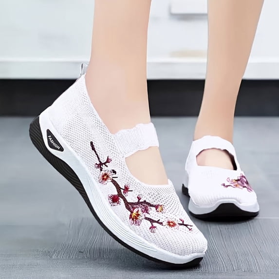 Domuza Orthopedic Dress Shoes for Women Arch Support Slip on Non Slip Work Shoes Breathable Mesh Stretch Server Shoes Soft 2026 Foam Shoes White 5.5(EU-36)