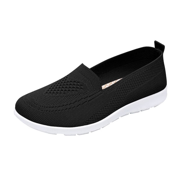 Domuza Orthopedic Dress Shoes for Women Arch Support Slip on Non Slip Work Shoes Wide Width Knitted Mesh Stretch Hiking Shoes Comfortable 2026 Foam Shoes Black 6.5(EU-37)