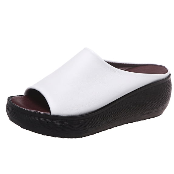 Domuza Orthopedic Sandals for Women Arch Support Flat Wedge Sandals Lightweight Non Slip Slip on Work Shoes Comfortable 2026 Foam Shoes White 10(EU-43)