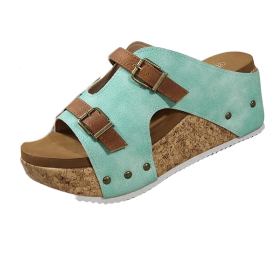 Domuza Orthopedic Sandals for Women Non Slip Slip on Arch Support Flat Wedge Sandals Wide Width Walking Shoes 2026 Comfort Orthopedic Shoes Green 9(EU-42)