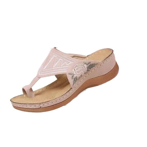 Domuza Orthopedic Sandals for Women Non Slip Slip on Arch Support Flat Wedge Sandals Wide Width Work Shoes 2026 Vacation Beach Orthopedic Shoes Pink 10(EU-43)
