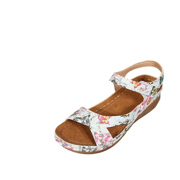 Domuza Orthopedic Sandals for Women Non Slip Slip on Arch Support Summer Flat Sandals Lightweight Walking Shoes 2026 Comfortable Foam Shoes Multicolor 7.5(EU-39)