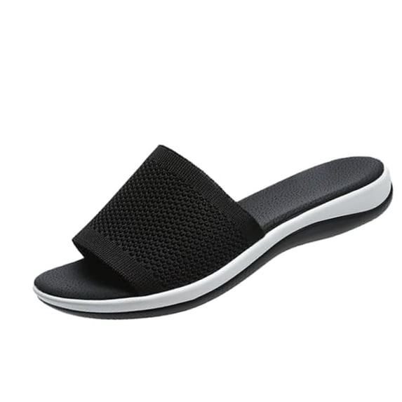 Domuza Orthopedic Sandals for Women Slip on Non Slip Arch Support Summer Flat Sandals Wide Walking Shoes 2026 Comfort Orthopedic Shoes Black 5.5(EU-36)
