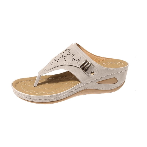Domuza Orthopedic Sandals for Women Arch Support Flat Wedge Sandals Wide Slip on Non Slip Work Shoes Soft 2026 Foam Shoes Light Gray 9(EU-42)