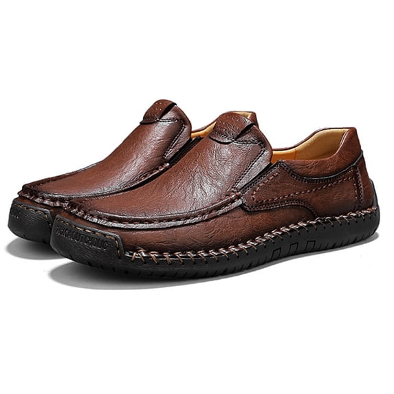 Domuza Orthopedic Shoes Men for Balance, Men's Waterproof Orthopedic Driving Shoes Summer Genuine Leather Handmade Slip-On Loafers Brown 10 (EU-45)
