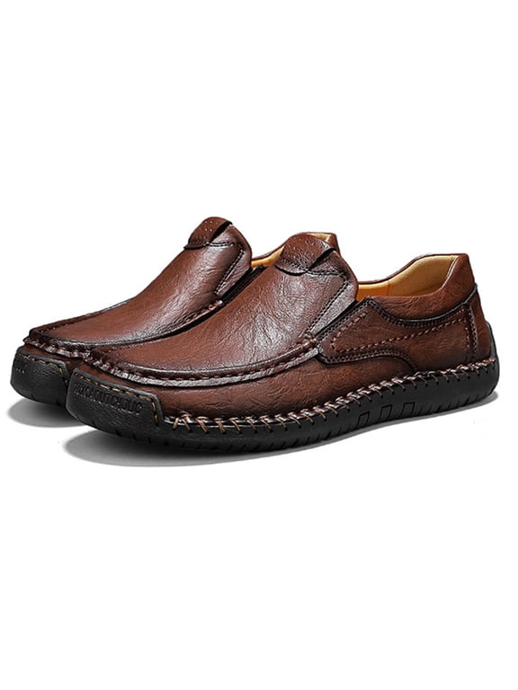 Orthopedic Shoes Men for Balance, Men's Waterproof Orthopedic Driving Shoes Summer Genuine Leather Handmade Slip-On Loafers Brown 8 (EU-41)