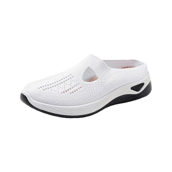 Domuza Orthopedic Shoes for Women Arch Support Non Slip Slip on Tennis Shoes Lightweight Mesh Stretch Work Shoes Comfortable 2026 New Foam Shoes White 8(EU-40)
