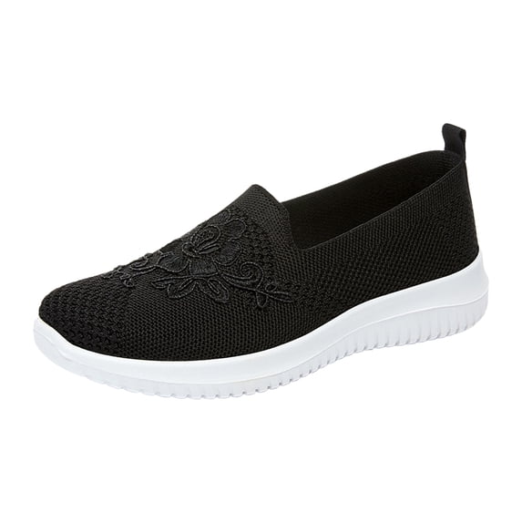 Domuza Orthopedic Shoes for Women Arch Support Slip on Non Slip Running Shoes Breathable Knitted Mesh Stretch Work Shoes Comfortable 2026 New Orthopedic Shoes Black 7.5(EU-39)