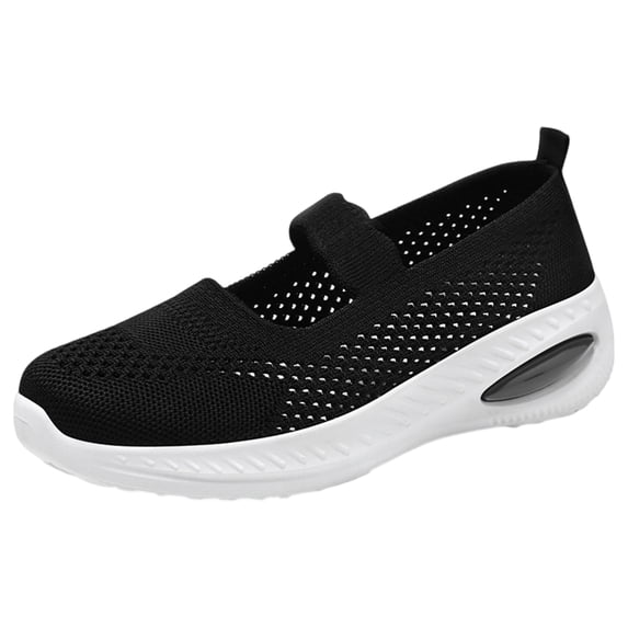 Domuza Orthopedic Shoes for Women Arch Support Slip on Non Slip Work Shoes Wide Width Knitted Mesh Stretch Server Shoes Comfortable 2026 Foam Shoes Black 5.5(EU-36)
