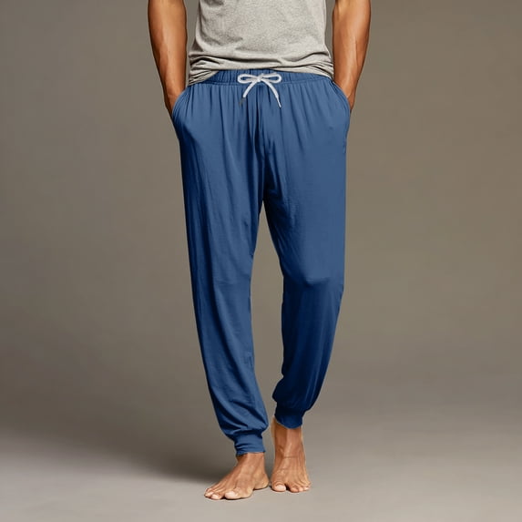 Domuza Pajama Pants for Men Lightweight Elastic Drawstring Casual Soft Jogger Pj Pants Comfortable Loose Lounge Pjs Trousers with Pockets Dark Blue XL
