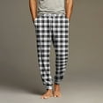 thumbnail image 1 of Domuza Pajama Pants for Men Plaid Loose Comfy Elastic Drawstring Jogger Sleep Pants Lightweight Soft Casual Lounge Pjs Trousers with Pockets Light Gray 3XL, 1 of 9