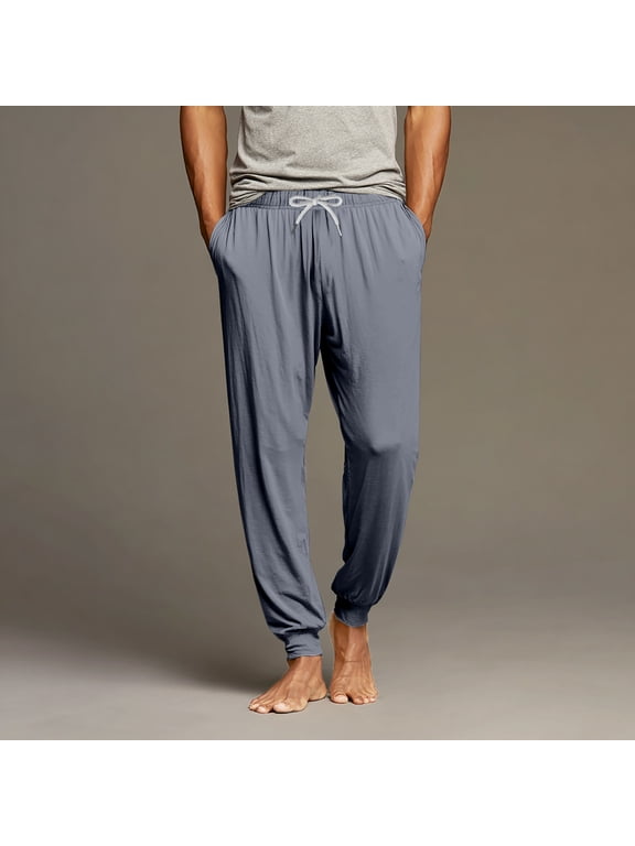 Pajama Pants for Men Lightweight Stretch Drawstring Casual Soft Jogger Sleep Pants Comfy Loose Lounge Sleepwear with Pockets Gray L