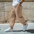 thumbnail image 1 of Domuza Pants for Men Cotton Linen Yoga Golf Beach Jogger Sweat Lounge Harem Pants Trousers Brown XL, 1 of 7