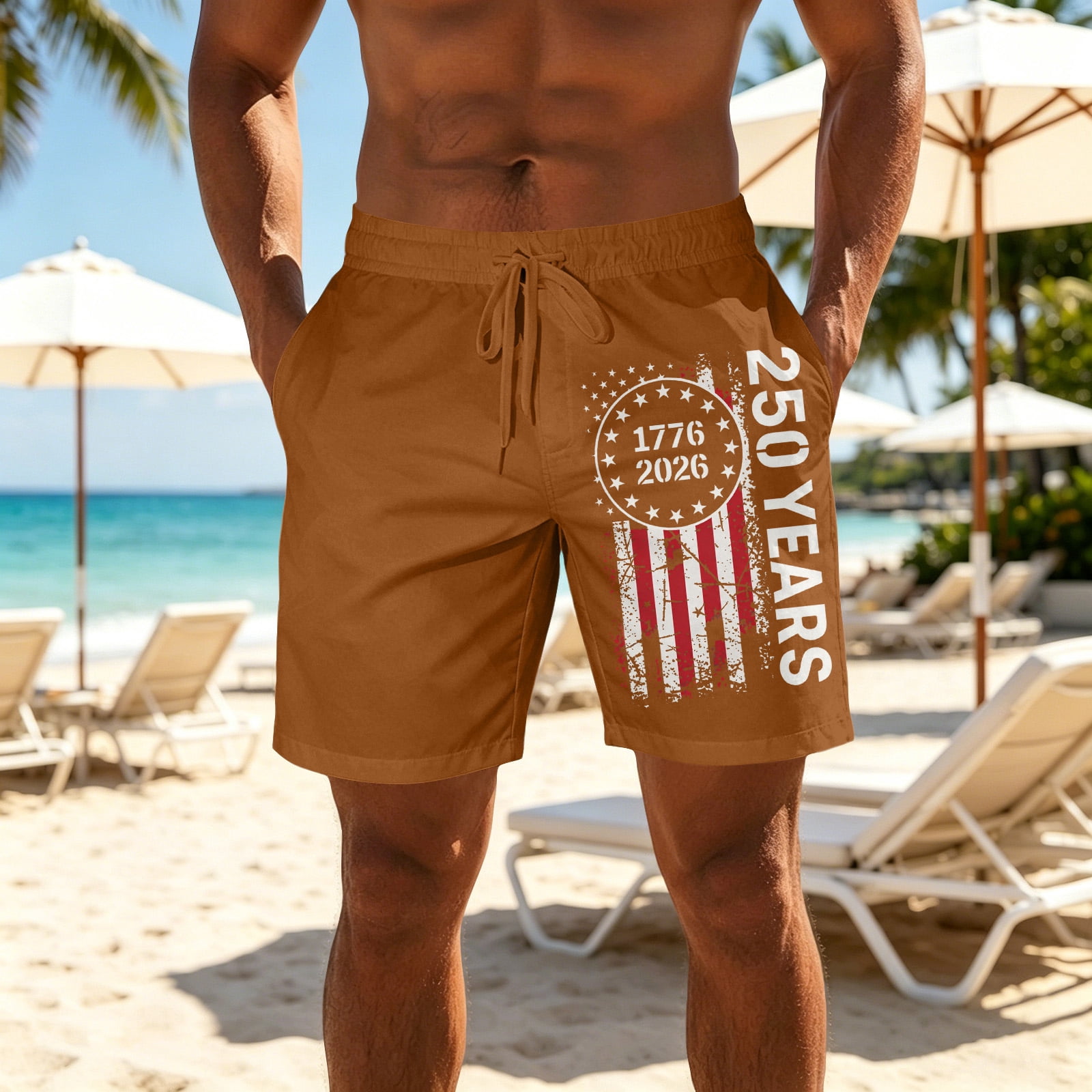 Domuza Patriotic American Flag Swim Trunks for Men, 1776-2026 USA ...