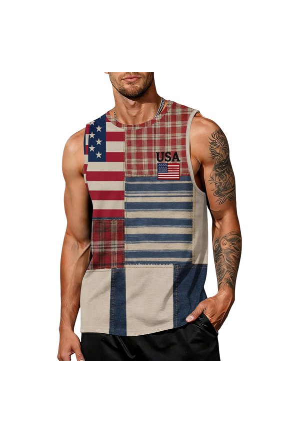 Patriotic Shirts 4th Of July for Men Usa Flag Graphics Casual Crew Neck Sleeveless Tee Shirts Summer 2026 Fashion Comfy Relaxed Fit Top Sky Blue 2XL