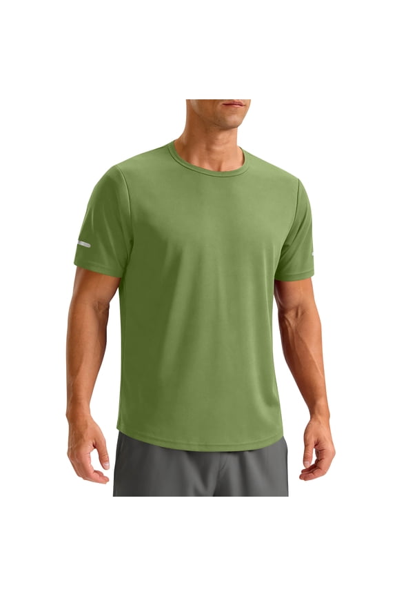 Plain Reflective Design Sports Tee for Men Active Crew Neck Tshirts Dri Fit Shirts Army Green XL