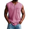 thumbnail image 1 of Domuza Polo Shirts for Men Retro V Neck Button Tank Tops Distressed Washed Sleeveless Pullover Sporty Clothing with Chest Pocket Pink M, 1 of 4