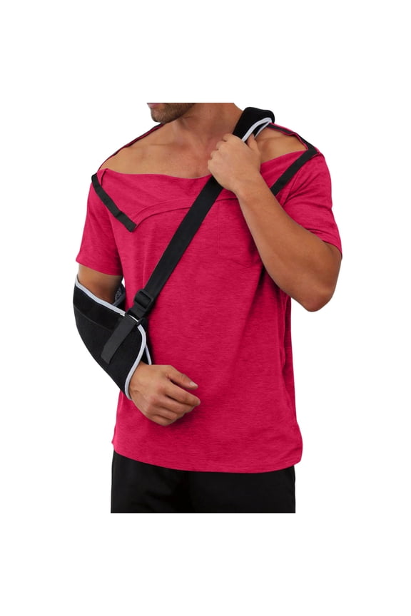 Post Shoulder Surgery Recovery Shirts Men After Rotator Cuff Post Shoulder Surgery Short Sleeve Shirts Casual Loose Fit Adaptive Top Hot Pink L