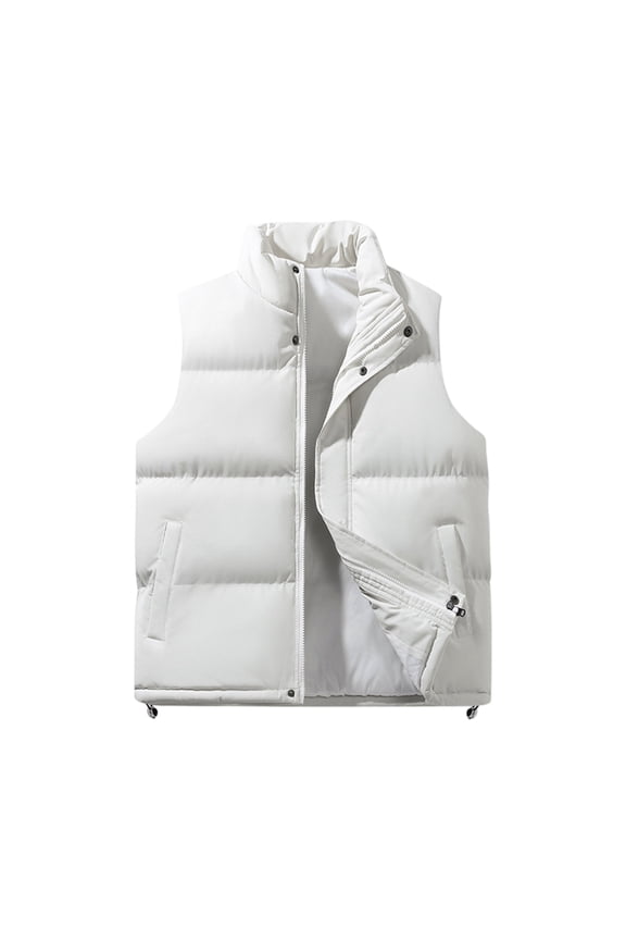 Puffer Vest Men Sleeveless Stand Collar Padded Cotton Waistcoat Fall Winter Warm Stylish Quilted Zipper Jackets Coat with Pocket Beige M