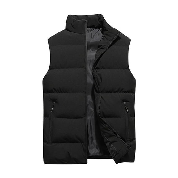 Domuza Puffer Vest for Men Sleeveless Stand Collar Padded Cotton Waistcoat Fall Winter Warm Fashion Quilted Zip Up Jacket Vest with Pocket Black 3XL